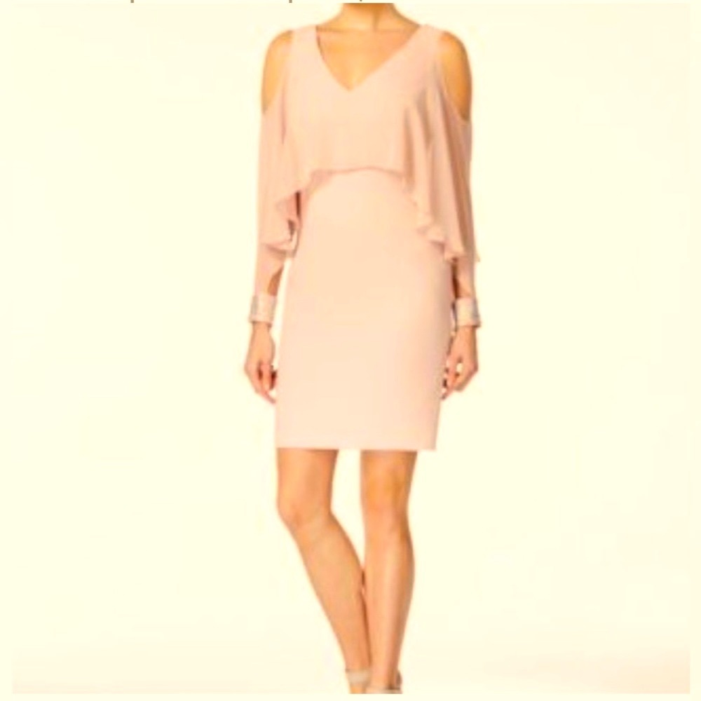Calvin Klein Cold-Shoulder Pink Special Occasion Rhinestone Embellished Dress